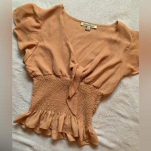 Tie-Bust Smocked Peach Top